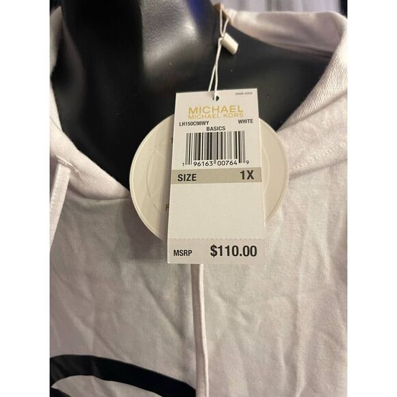 MK Michael kors black/white logo plus size hooded top shirt nwt 1xl - Picture 4 of 6